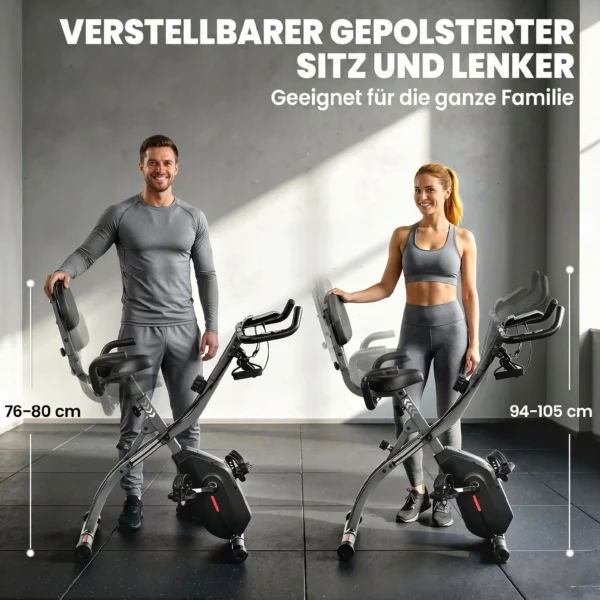 3 In 1 Hometrainer Fiets Opvouwbaar Stil Ligfiets Met LCD Monitor Bluetooth Hartslagsensor Weerstandsband