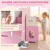 3 in 1 Kinderrek Met Speelgoedopslag, Modulair Boekenrek Met 4 Zakken & 3 Niveaus En Nachtkastje, Roze