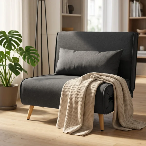 3 in 1 Opvouwbare Slaapstoel, Slaapfauteuil In Linnenlook Met Verstelbare Rugleuning En Dikke Bekleding, Grijs