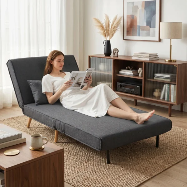 3 in 1 Opvouwbare Slaapstoel, Slaapfauteuil In Linnenlook Met Verstelbare Rugleuning En Dikke Bekleding, Grijs