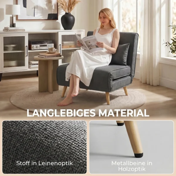 3 in 1 Opvouwbare Slaapstoel, Slaapfauteuil In Linnenlook Met Verstelbare Rugleuning En Dikke Bekleding, Grijs
