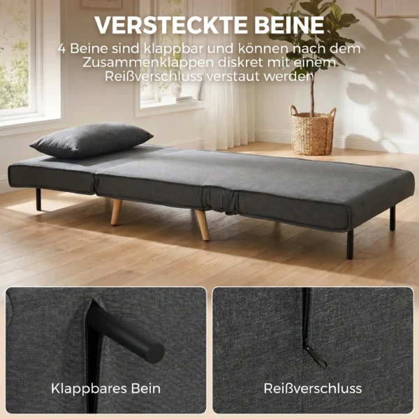 3 in 1 Opvouwbare Slaapstoel, Slaapfauteuil In Linnenlook Met Verstelbare Rugleuning En Dikke Bekleding, Grijs