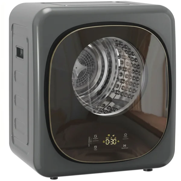 4 Kg Wasdroger, Compact Ontwerp, 5 Modi, Timer, Grijs+Zwart