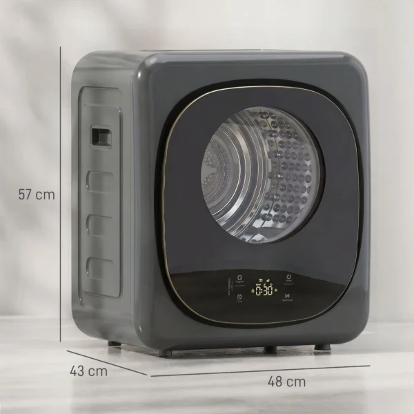 4 Kg Wasdroger, Compact Ontwerp, 5 Modi, Timer, Grijs+Zwart