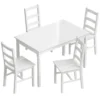 5 delig Eetkamerset Voor 4 Personen, Rechthoekige Eettafel En Stoelen Van Massief Hout, Voor Kleine Ruimtes, Wit