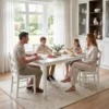 5 delig Eetkamerset Voor 4 Personen, Rechthoekige Eettafel En Stoelen Van Massief Hout, Voor Kleine Ruimtes, Wit
