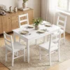 5 delig Eetkamerset Voor 4 Personen, Rechthoekige Eettafel En Stoelen Van Massief Hout, Voor Kleine Ruimtes, Wit