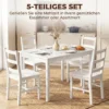 5 delig Eetkamerset Voor 4 Personen, Rechthoekige Eettafel En Stoelen Van Massief Hout, Voor Kleine Ruimtes, Wit