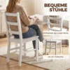 5 delig Eetkamerset Voor 4 Personen, Rechthoekige Eettafel En Stoelen Van Massief Hout, Voor Kleine Ruimtes, Wit