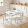 5 delig Eetkamerset Voor 4 Personen, Rechthoekige Eettafel En Stoelen Van Massief Hout, Voor Kleine Ruimtes, Wit