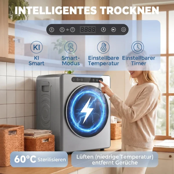 5kg Ablufttrockner, 1000W Compacte Vrijstaande Voorlader Wasdroger Met Roestvrijstalen Trommel, Timer, Zilver