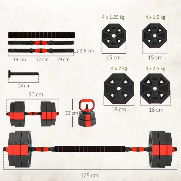 6 in 1 Dumbbell Set Korte Halter Set Korte Halters Lange Halters Verstelbaar 30 KG Voor Krachttraining Thuis