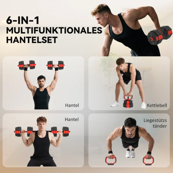 6 in 1 Dumbbell Set Korte Halter Set Korte Halters Lange Halters Verstelbaar 30 KG Voor Krachttraining Thuis
