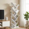 9 traps Boom Boekenkast, Vrijstaande Industriële Boekenkast Met Stalen Frame, Opbergunit Voor CD's, DVD's, Wit