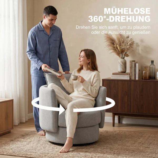 Accentstoel Met 360° Draaivoet, Vrijetijdsclubstoel, Stoffen Bekleding In Linnenlook, Met Kussen In Lichtgrijs