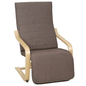 Accentstoel, Relaxstoel Met Verstelbaar Voetgedeelte, Berkenhouten Frame, Tot 120 Kg, 66,5 X 94 X 100 Cm, Bruin