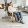 Accentstoel, Relaxstoel Met Verstelbaar Voetgedeelte, Berkenhouten Frame, Tot 120 Kg, 66,5 X 94 X 100 Cm, Bruin