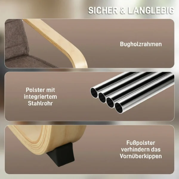 Accentstoel, Relaxstoel Met Verstelbaar Voetgedeelte, Berkenhouten Frame, Tot 120 Kg, 66,5 X 94 X 100 Cm, Bruin