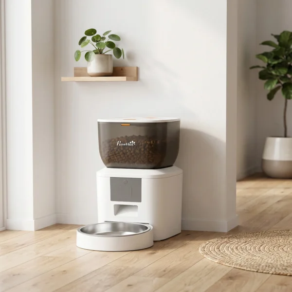 Automatische Kattenvoerautomaat, 2,4G WLAN, 4L, App besturing, 1 10 Maaltijden, 10s Voeroproep