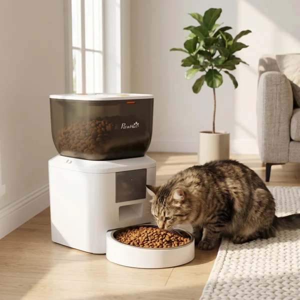 Automatische Kattenvoerautomaat, 2,4G WLAN, 4L, App besturing, 1 10 Maaltijden, 10s Voeroproep