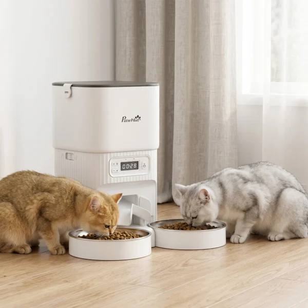 Automatische Kattenvoerdispenser Met Timer, Portieverdeling En 2 Roestvrijstalen Kommen