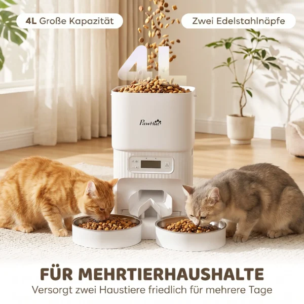 Automatische Kattenvoerdispenser Met Timer, Portieverdeling En 2 Roestvrijstalen Kommen