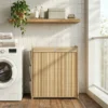 Bamboe Wasmand Met Afneembare Trekkoordzak En Zijopbergvakken, 120L, Natuur