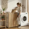 Bamboe Wasmand Met Afneembare Trekkoordzak En Zijopbergvakken, 120L, Natuur