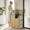 Bamboe Wasmand Met Afneembare Trekkoordzak En Zijopbergvakken, 120L, Natuur