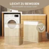 Bamboe Wasmand Met Deksel 2 Vakken 100 L Wasverzamelaar Met Touwgrepen, Uitneembare Waszak