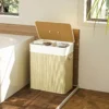 Bamboe Wasmand Met Deksel 2 Vakken 100 L Wasverzamelaar Met Touwgrepen, Uitneembare Waszak