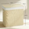 Bamboe Wasmand Met Deksel 3 Vakken 144L Wasverzamelaar Met Touwgrepen, Uitneembare Waszak