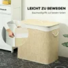 Bamboe Wasmand Met Deksel 3 Vakken 144L Wasverzamelaar Met Touwgrepen, Uitneembare Waszak