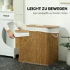 Bamboe Wasmand Met Deksel 3 Vakken 144L Wasverzamelaar Met Touwgrepen, Uitneembare Waszak