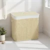 Bamboe Wasmand Met Deksel 3 Vakken 144L Wasverzamelaar Met Touwgrepen, Uitneembare Waszak