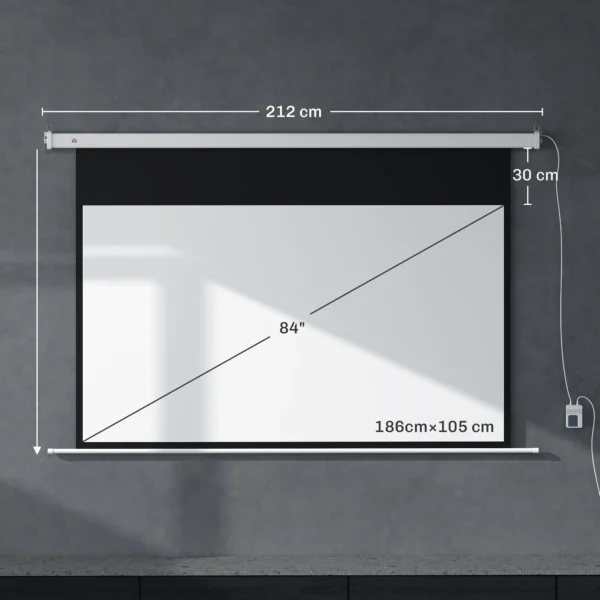 Beamer Scherm 212 X 150 Cm 120 Inch 16:9 HD 4K Projectiescherm Elektrisch Met Afstandsbediening, Wit