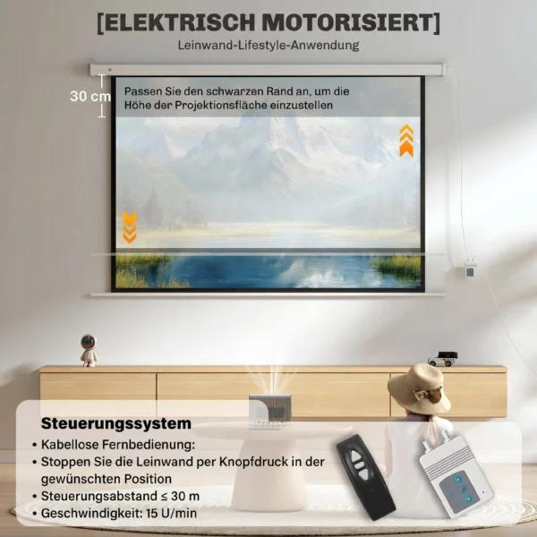 Beamer Scherm 212 X 150 Cm 120 Inch 16:9 HD 4K Projectiescherm Elektrisch Met Afstandsbediening, Wit