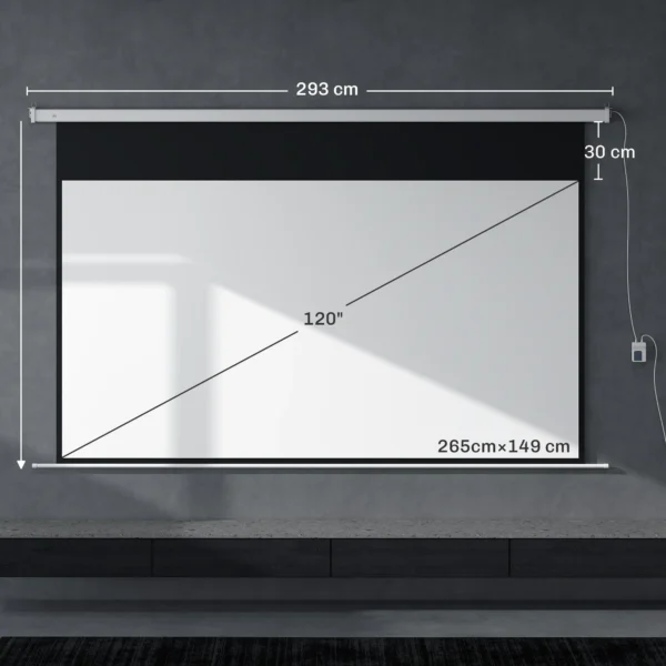 Beamer Scherm 293 X 193 Cm 120 Inch 16:9 HD 4K Projectiescherm Elektrisch Met Afstandsbediening, Wit