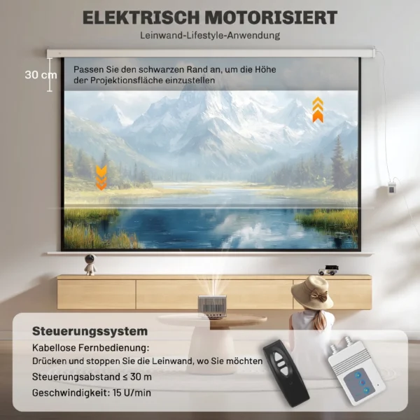 Beamer Scherm 293 X 193 Cm 120 Inch 16:9 HD 4K Projectiescherm Elektrisch Met Afstandsbediening, Wit