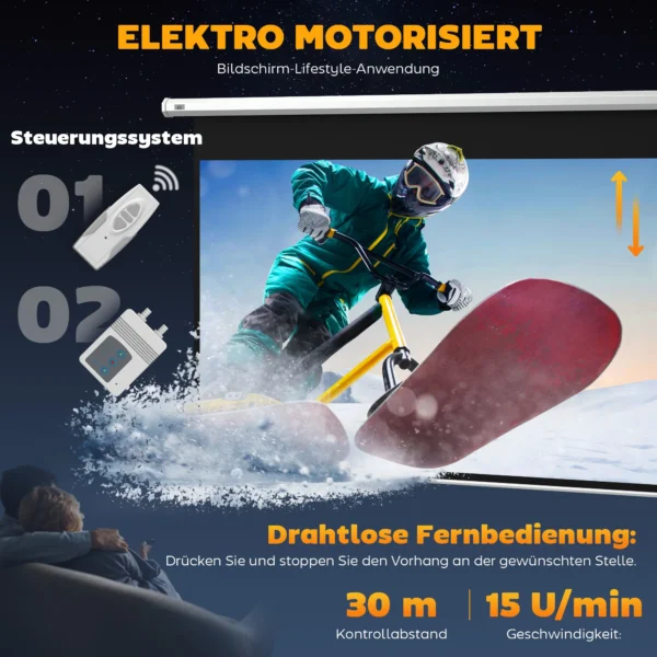 Beamer Scherm, Projectiescherm, 16:9, 100 Inch, Afstandsbediening, Motor