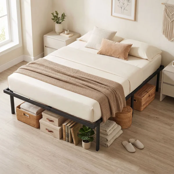 Bedframe, 140 X 200 Cm Metalen Bed Met Opbergruimte Onder Het Bed, Metalen Frame Met Lattenbodem, Geen Boxspring Nodig