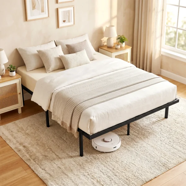 Bedframe, 140 X 200 Cm Metalen Bed Met Opbergruimte Onder Het Bed, Metalen Frame Met Lattenbodem, Geen Boxspring Nodig