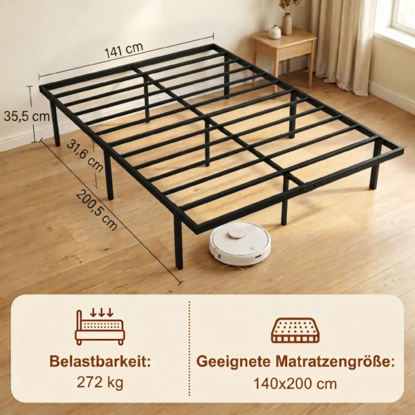 Bedframe, 140 X 200 Cm Metalen Bed Met Opbergruimte Onder Het Bed, Metalen Frame Met Lattenbodem, Geen Boxspring Nodig