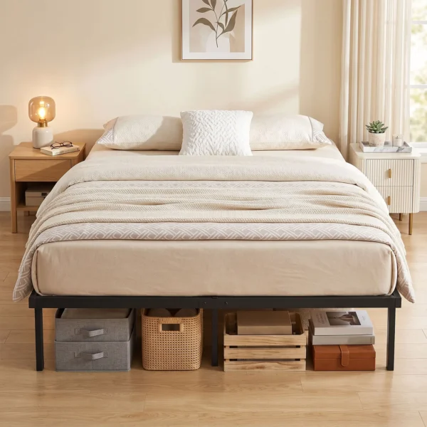 Bedframe, 140 X 200 Cm Metalen Bed Met Opbergruimte Onder Het Bed, Metalen Frame Met Lattenbodem, Geen Boxspring Nodig