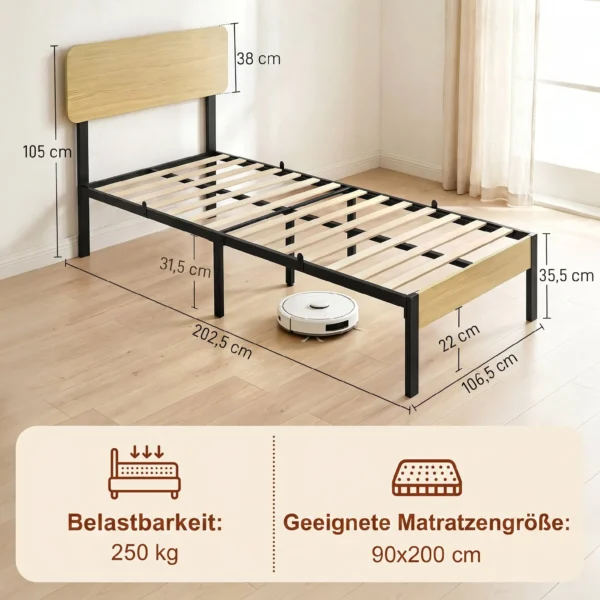 Bedframe 90 X 200 Cm Met Hoofdeinde, Platformbed, Eenpersoonsbed Met Opbergruimte Onder Het Bed
