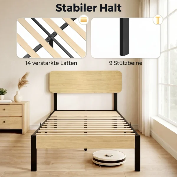 Bedframe 90 X 200 Cm Met Hoofdeinde, Platformbed, Eenpersoonsbed Met Opbergruimte Onder Het Bed