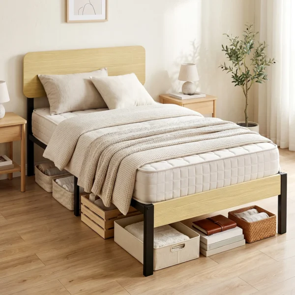 Bedframe 90 X 200 Cm Met Hoofdeinde, Platformbed, Eenpersoonsbed Met Opbergruimte Onder Het Bed