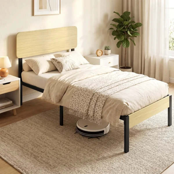 Bedframe 90 X 200 Cm Met Hoofdeinde, Platformbed, Eenpersoonsbed Met Opbergruimte Onder Het Bed