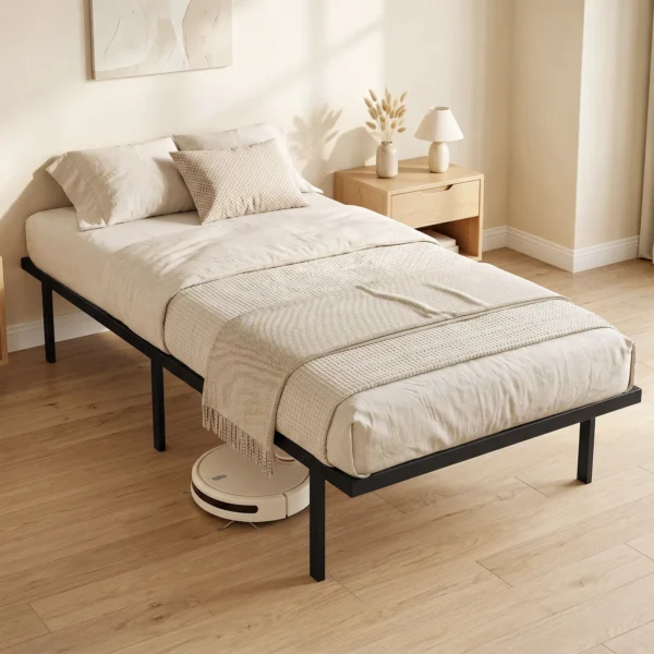 Bedframe, 90 X 200 Cm Metalen Bed Met Opbergruimte Onder Het Bed, Metalen Frame Met Lattenbodem, Geen Boxspring Nodig