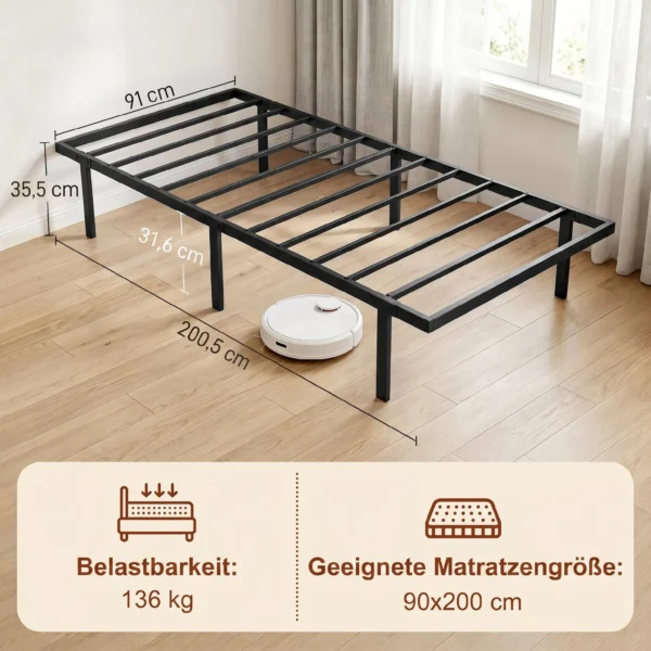 Bedframe, 90 X 200 Cm Metalen Bed Met Opbergruimte Onder Het Bed, Metalen Frame Met Lattenbodem, Geen Boxspring Nodig
